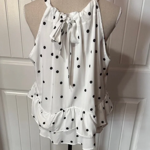 SHEIN White and Black Polka Dot Ruffle Blouse - Picture 5 of 5